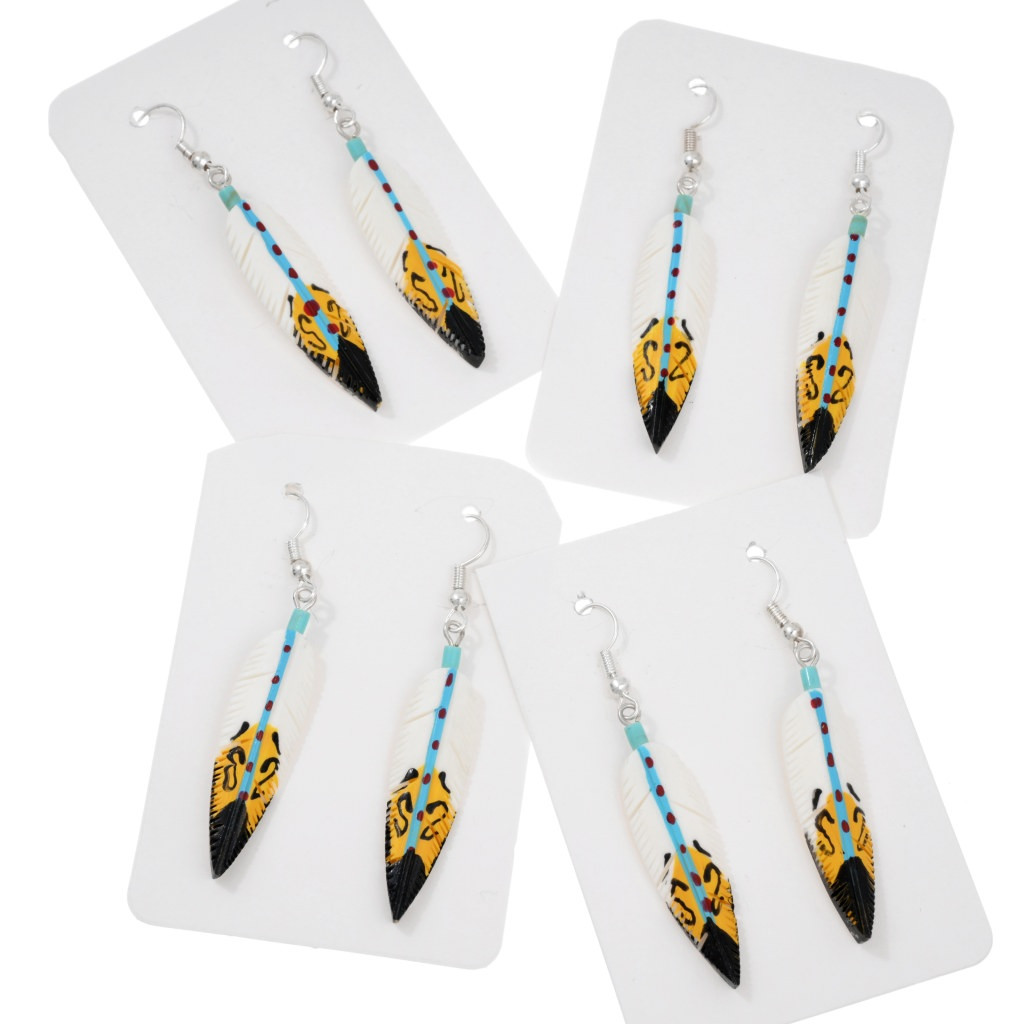 Native American Style Hand Painted Feather Design Earrings 44996