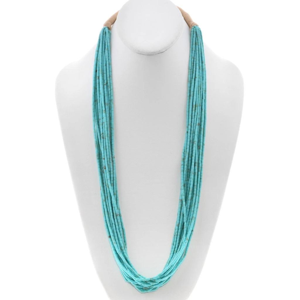 Blue Turquoise Heishi Necklace 15 Strands Thread Wrapped 45036