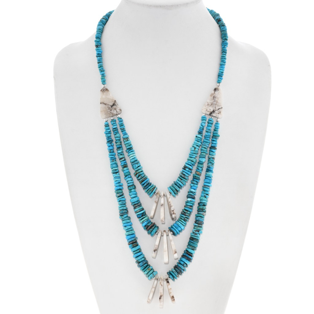 Hand Beaded White Buffalo Turquoise Navajo Necklace 46139