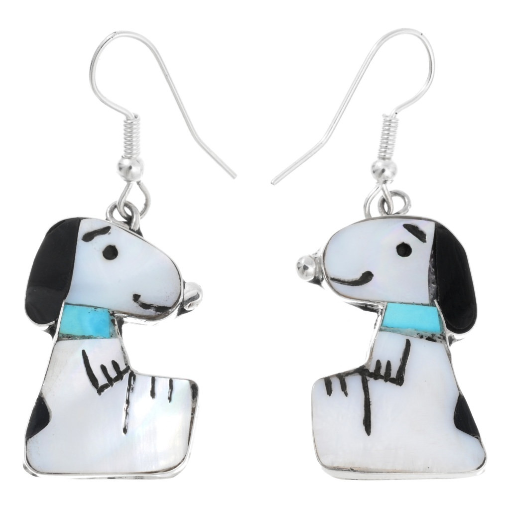 Iconic Peanuts Snoopy Silver Zuni Dangle Earrings Sterling