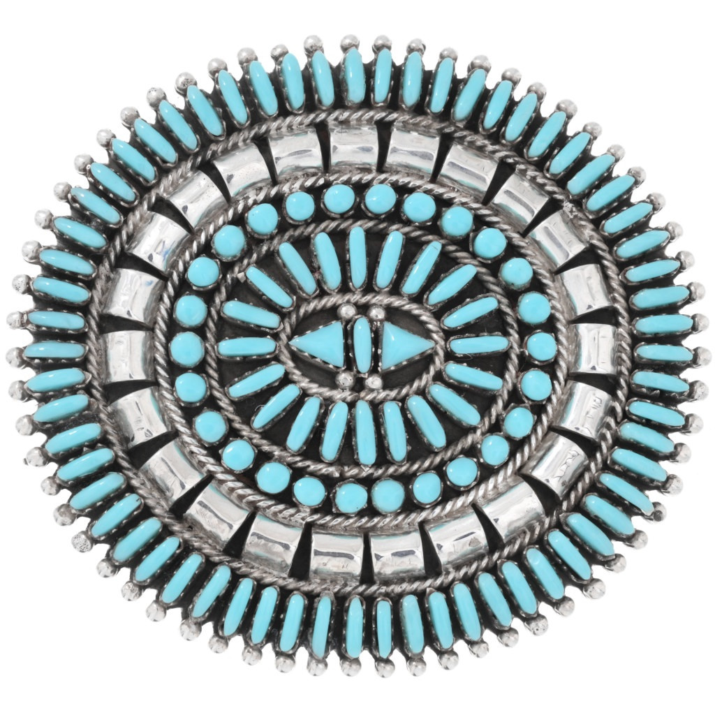 Vintage Zuni Turquoise Needlepoint Belt Buckle Handmade Sterling 46301