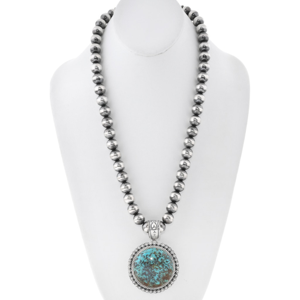 Genuine Turquoise Sterling Fancy Starburst Navajo Pendant 46966