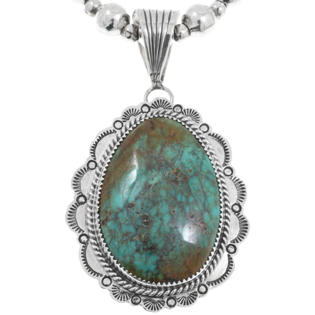 アクセサリー manasena Sterling King Manassa Turquoise Navajo Pendant 10mm Bead Necklace