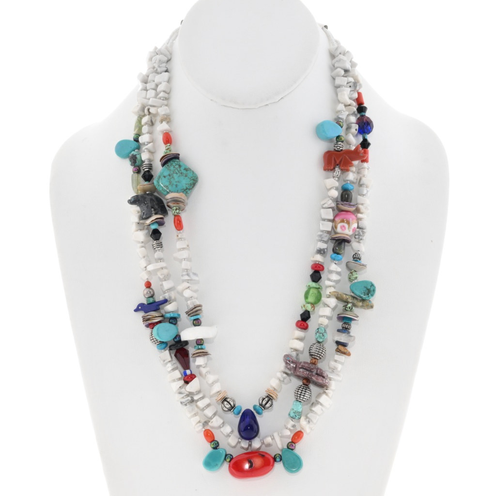 Vintage Multi Stone Nugget Charm Treasure Necklace With Animal Fetishes