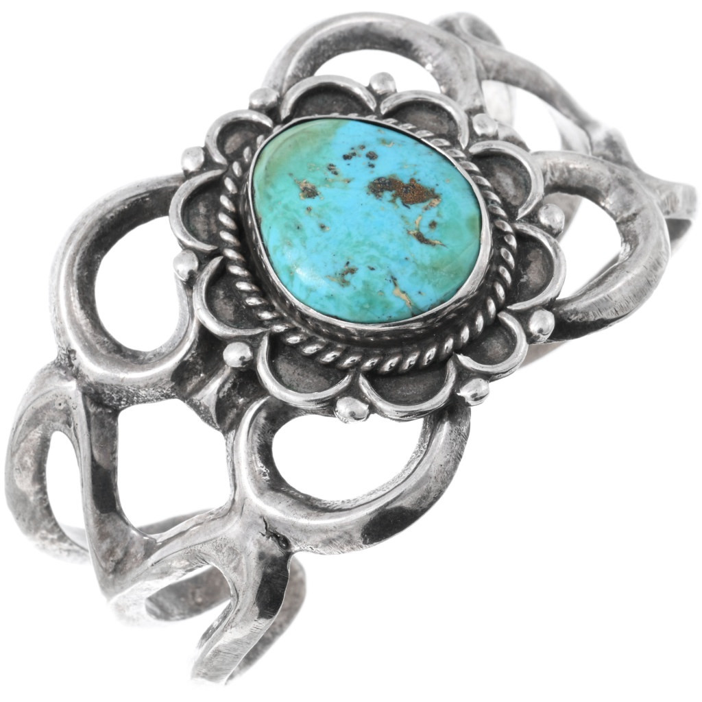 Vintage Sterling Silver 70s Turquoise Cuff Kings Manassa