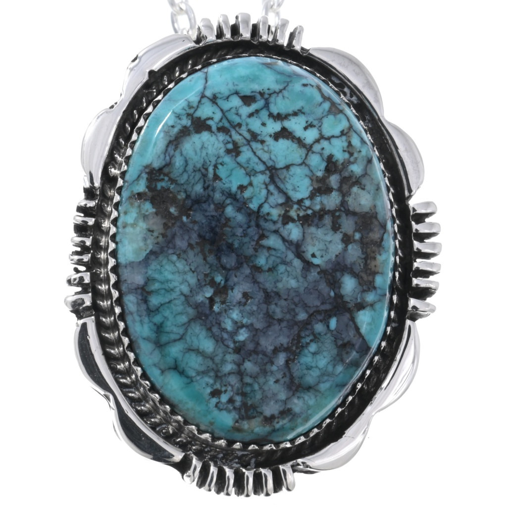 Sterling Silver Kingman Turquoise Navajo Pendant with Chain 47277