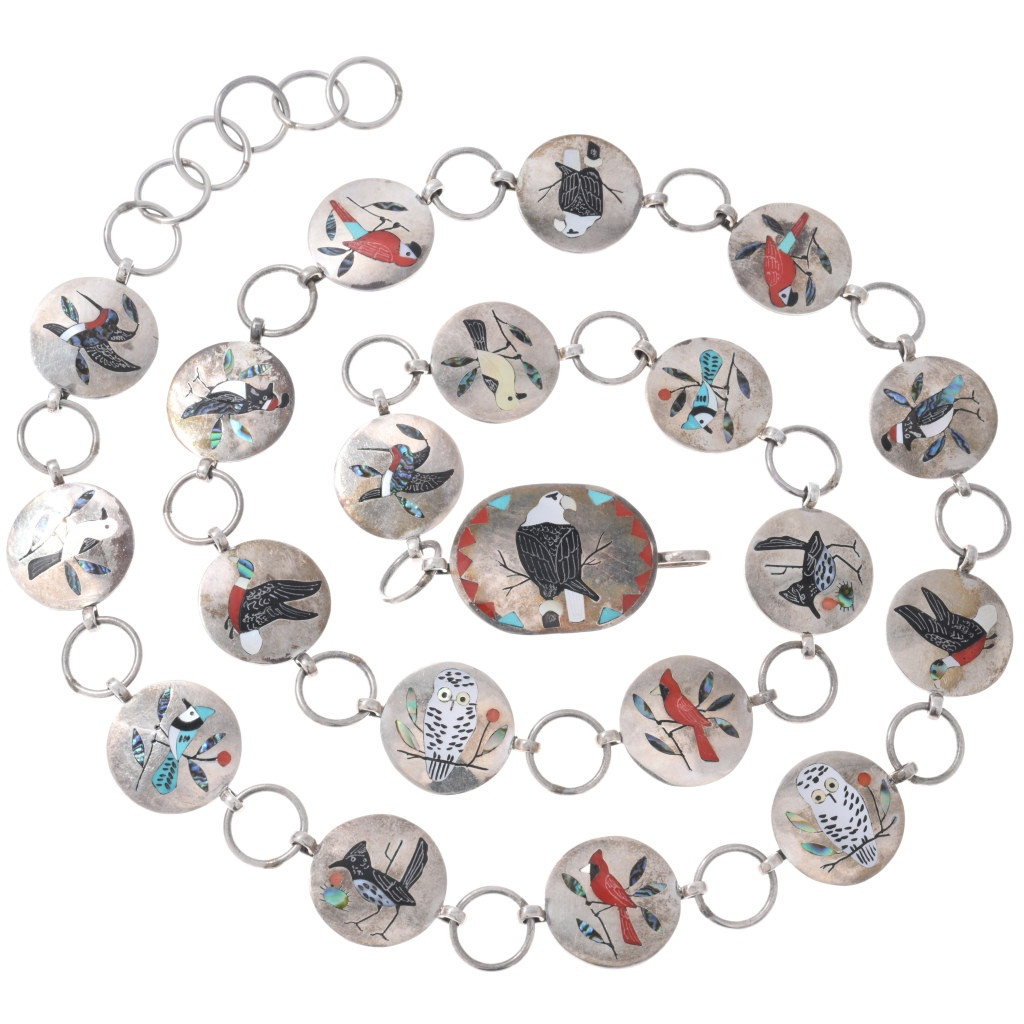 【半額】 Vintage Zuni by Belt Concho Link Medallions Bird Inlaid ロッド