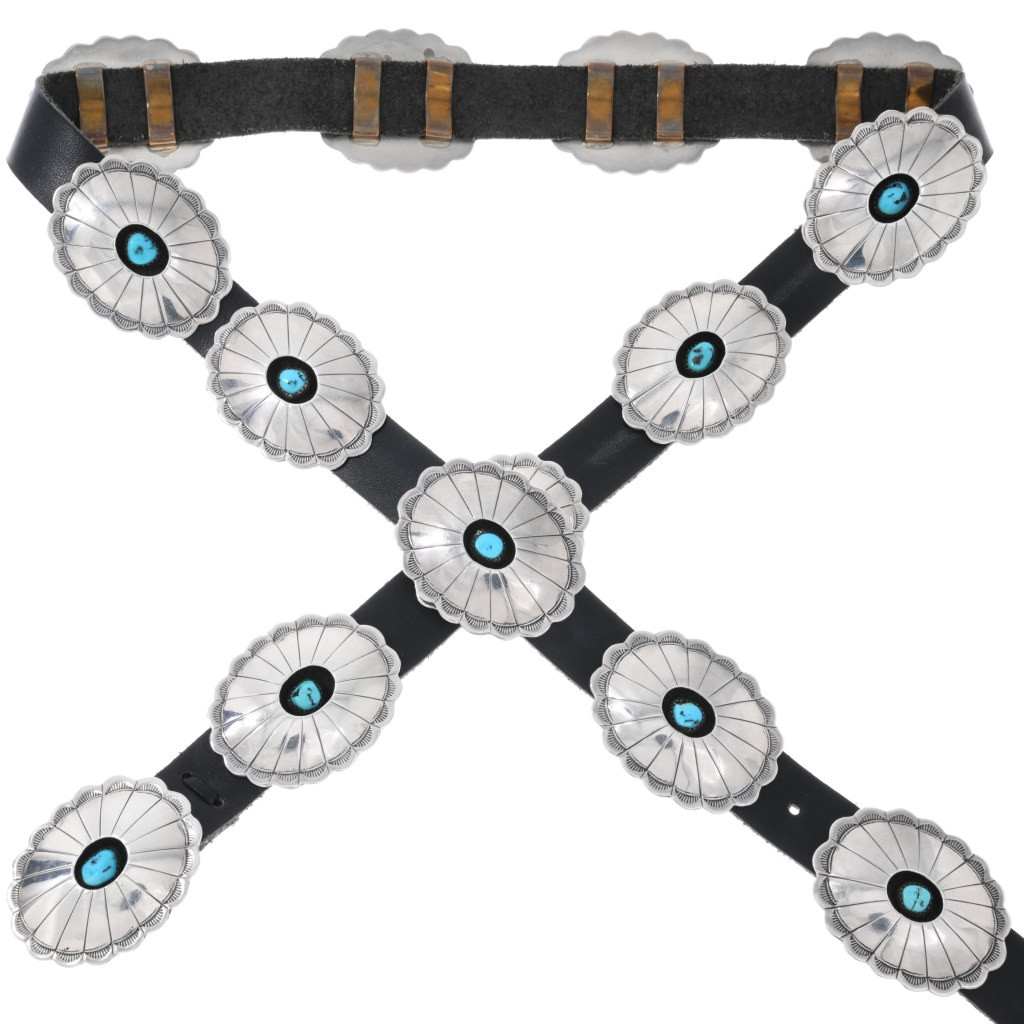 Vintage Navajo Shadowbox Sterling Silver Turquoise Leather Ladies