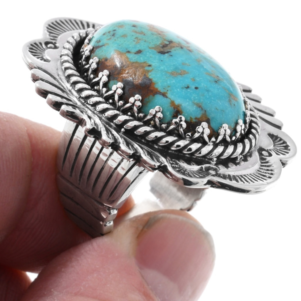 Hand Stamped Sterling Silver Large Turquoise Ring 47650