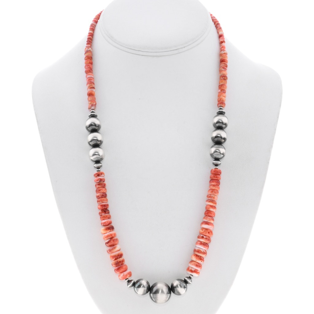 Red Spiny Oyster Shell Navajo Heavy Beaded Sterling Silver1