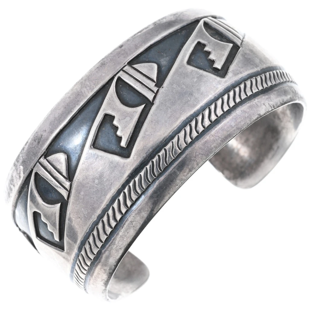 Overlaid Navajo Vintage Sterling Silver Bracelet Cuff by E Benally
