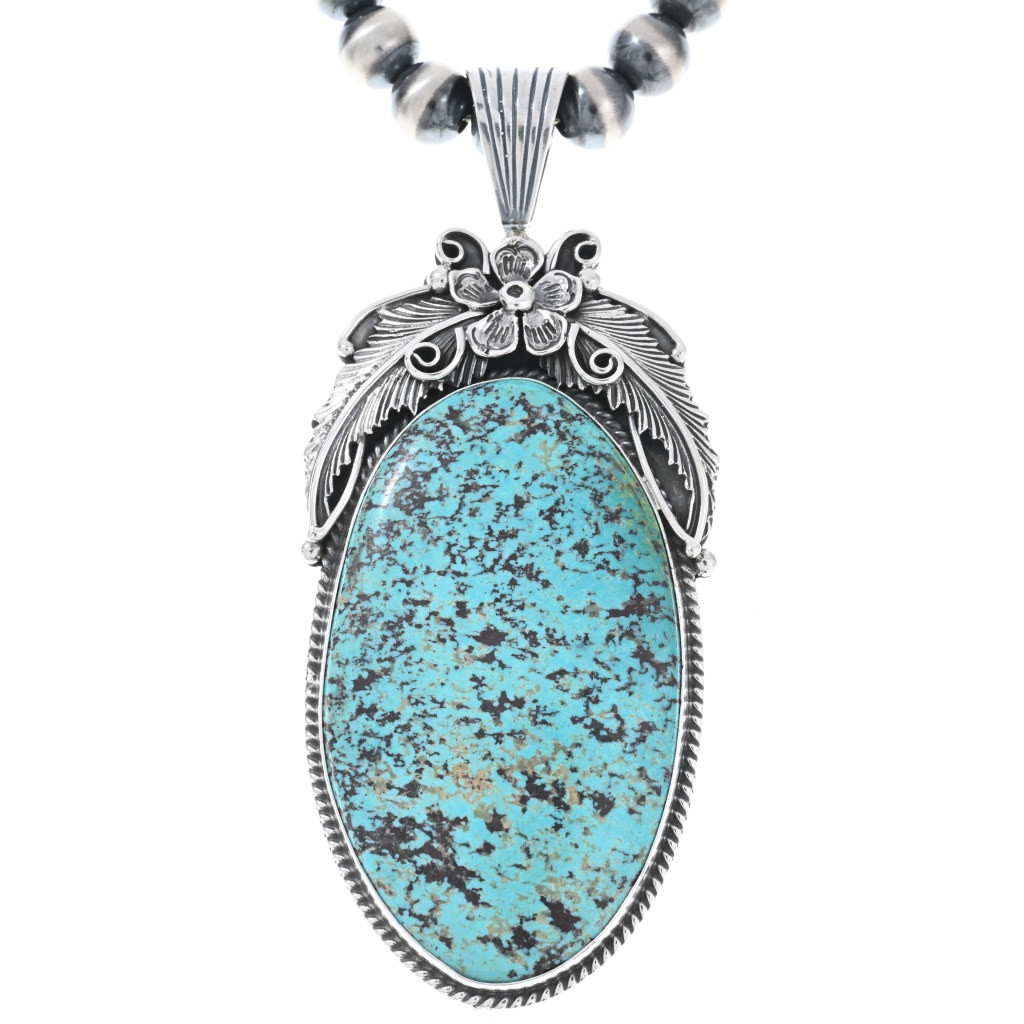 Large Navajo Robins Egg Blue Turquoise Silver Pendant Sterling