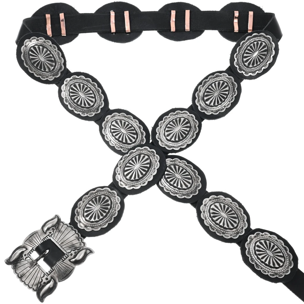 Navajo Silver Scalloped Repousse Design Concho Belt 43220 display picture 3