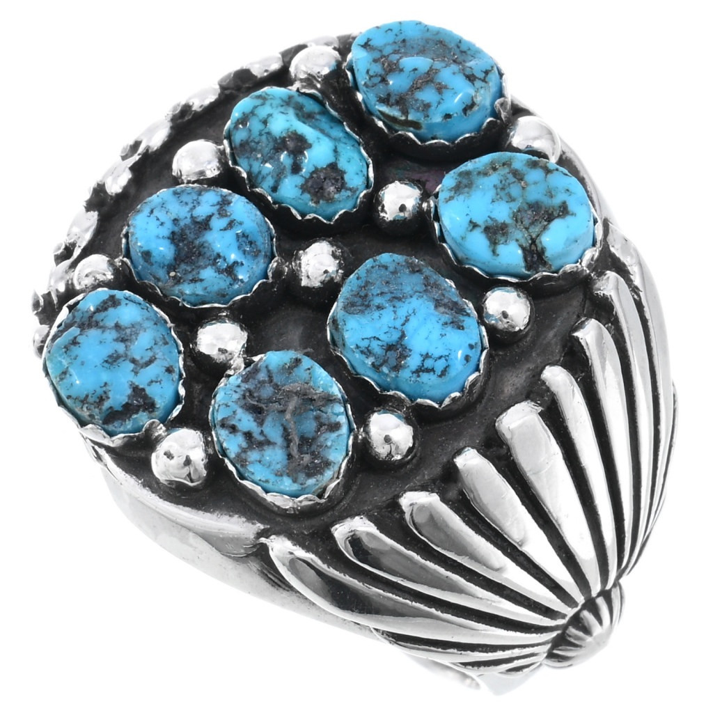 Navajo Style Kingman Nugget Cluster Sterling Silver Mens Ring 47892