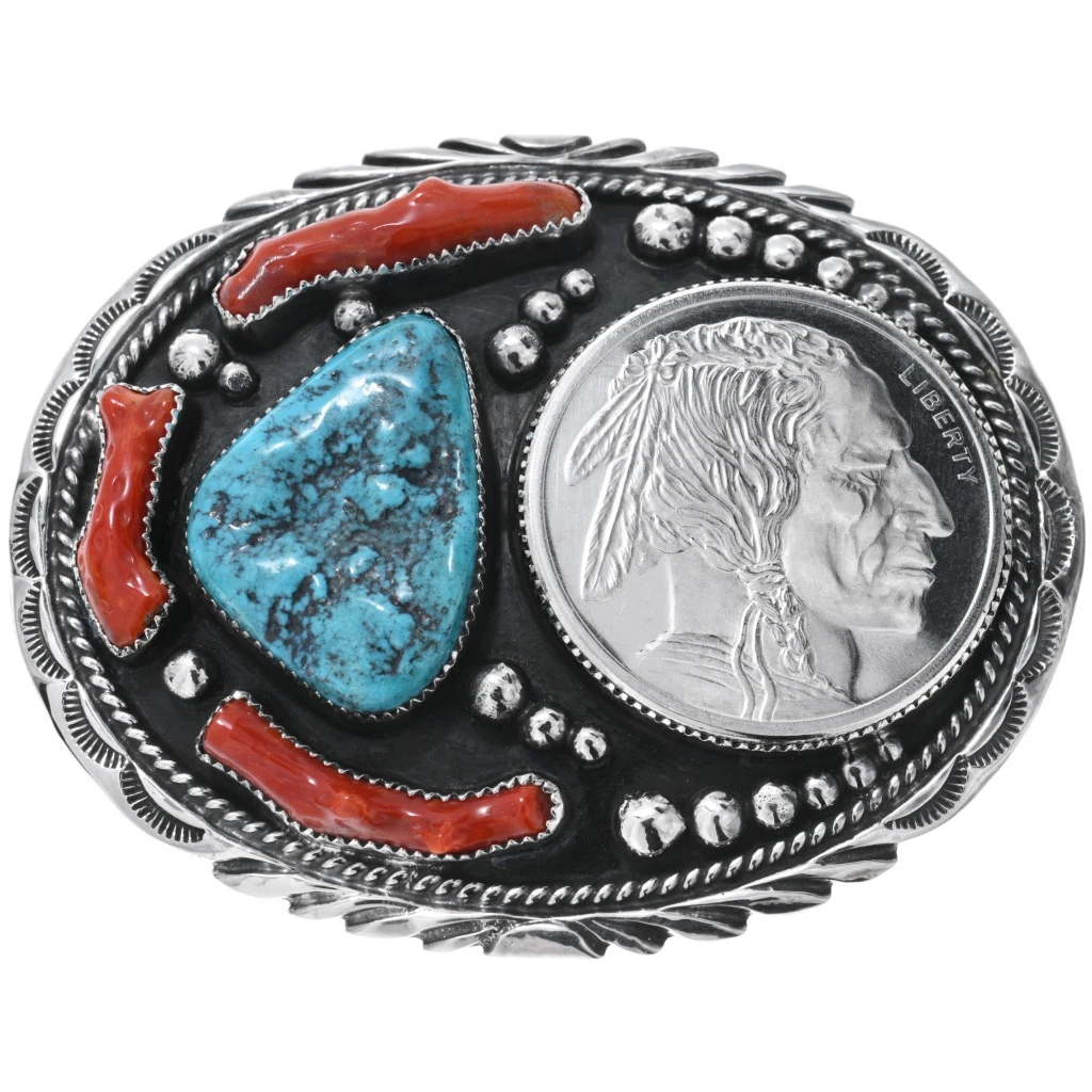 Sterling Silver Turquoise Coral 1 oz Fine Silver Indian 