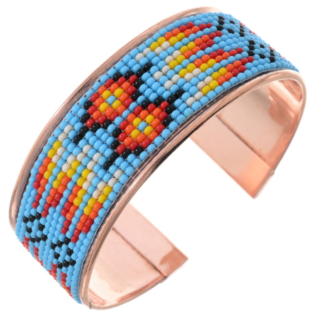 Native American Beaded Style Copper Turquoise Traditional Bracelet - Main Image