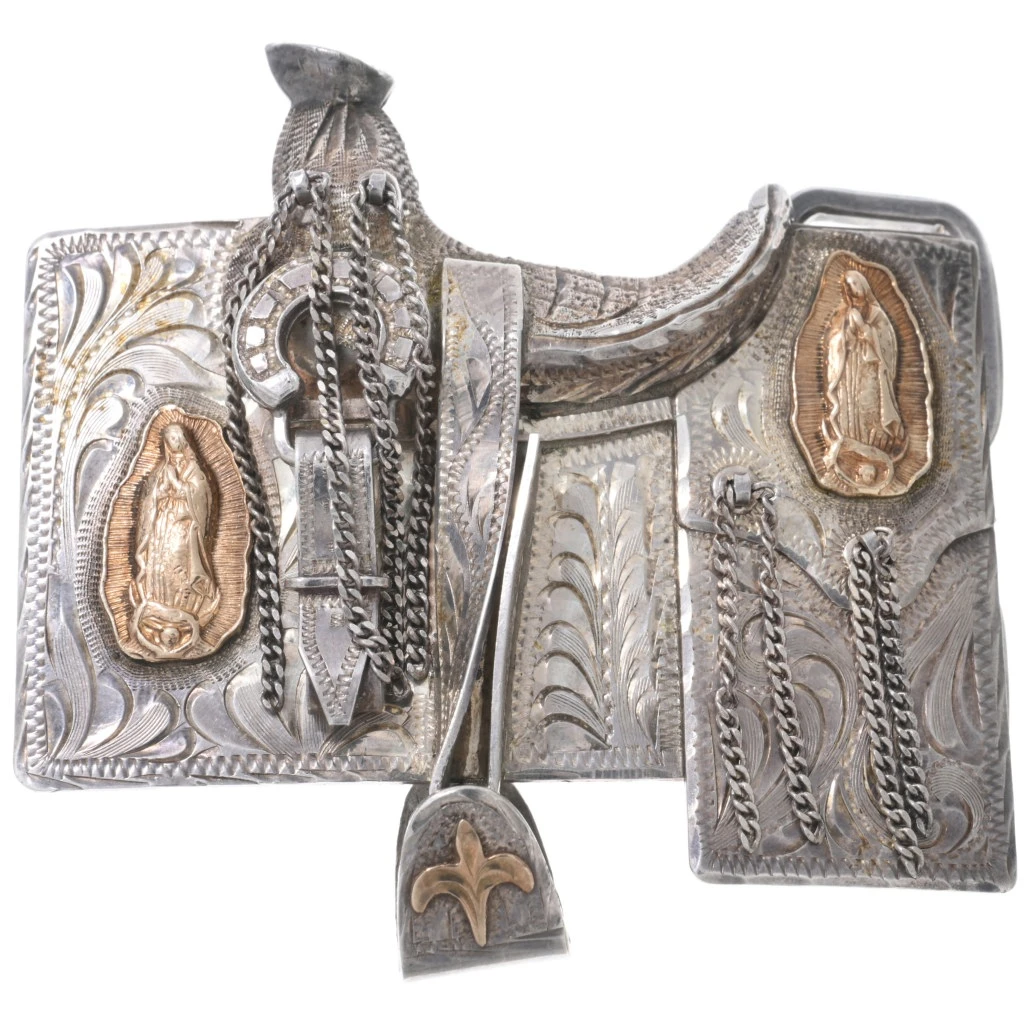 Vintage Sterling Silver 10K Gold Saddle Belt Buckle 47976 display picture 2