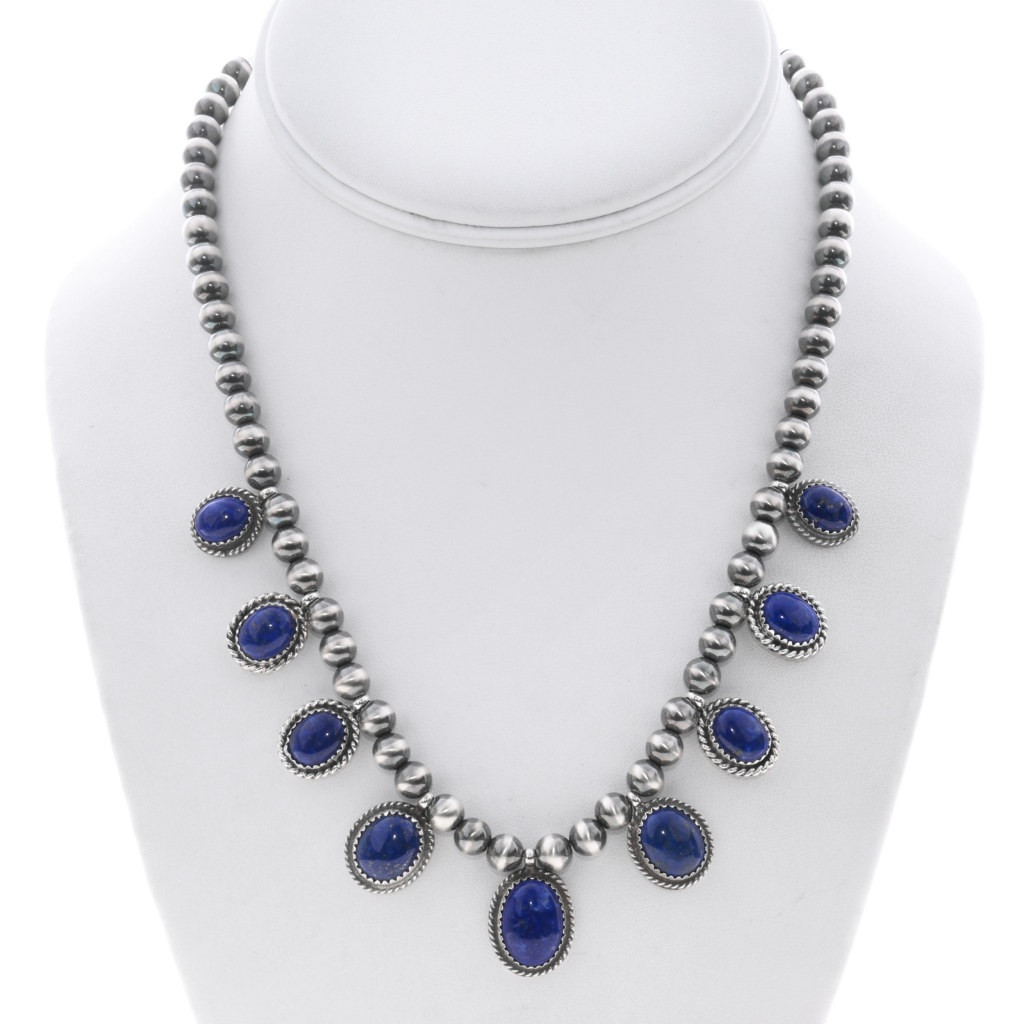 Sterling Silver Blue Lapis Desert Pearl Beaded Choker Necklace 48010