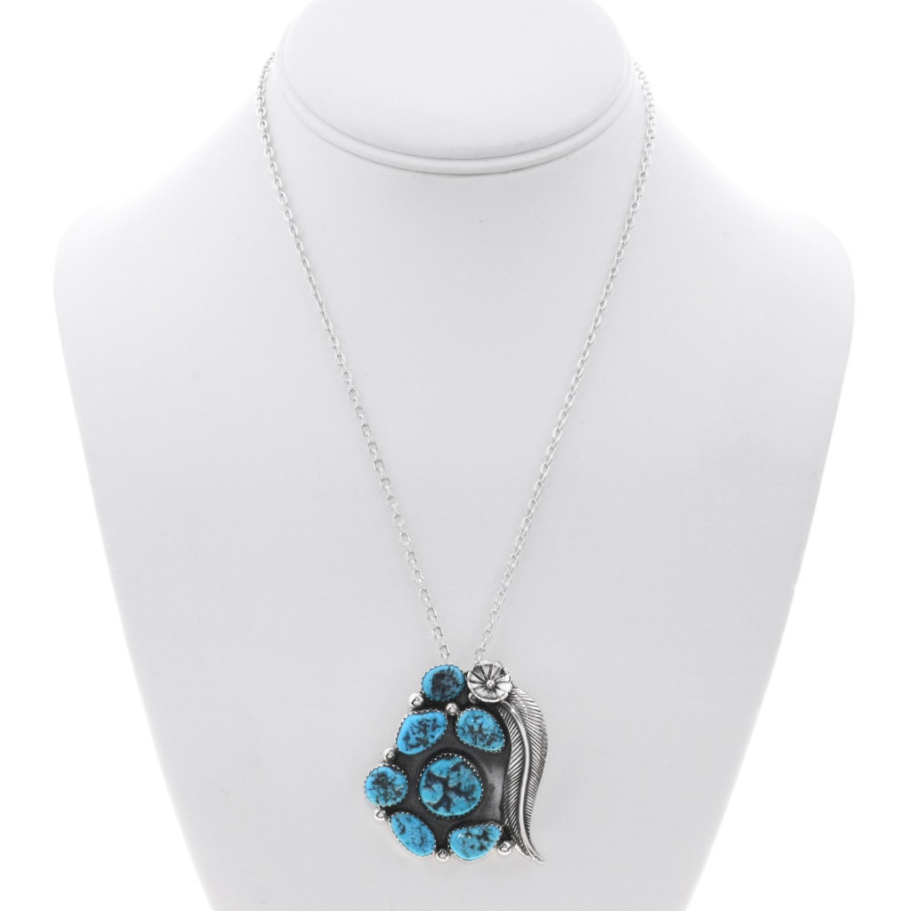 Kingman Turquoise Nugget Sterling Silver Native American Pendant 48034