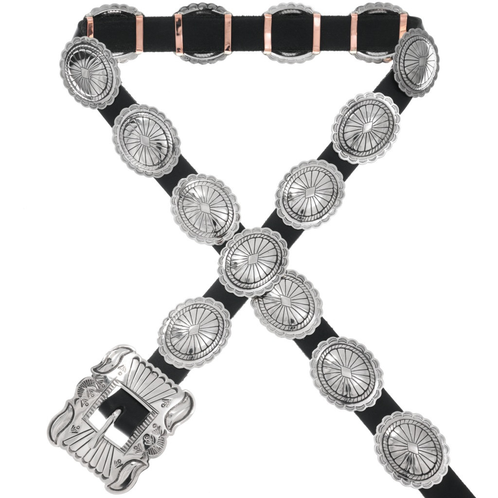 Native American Sterling Silver Concho Belt Traditional Patterns 48053