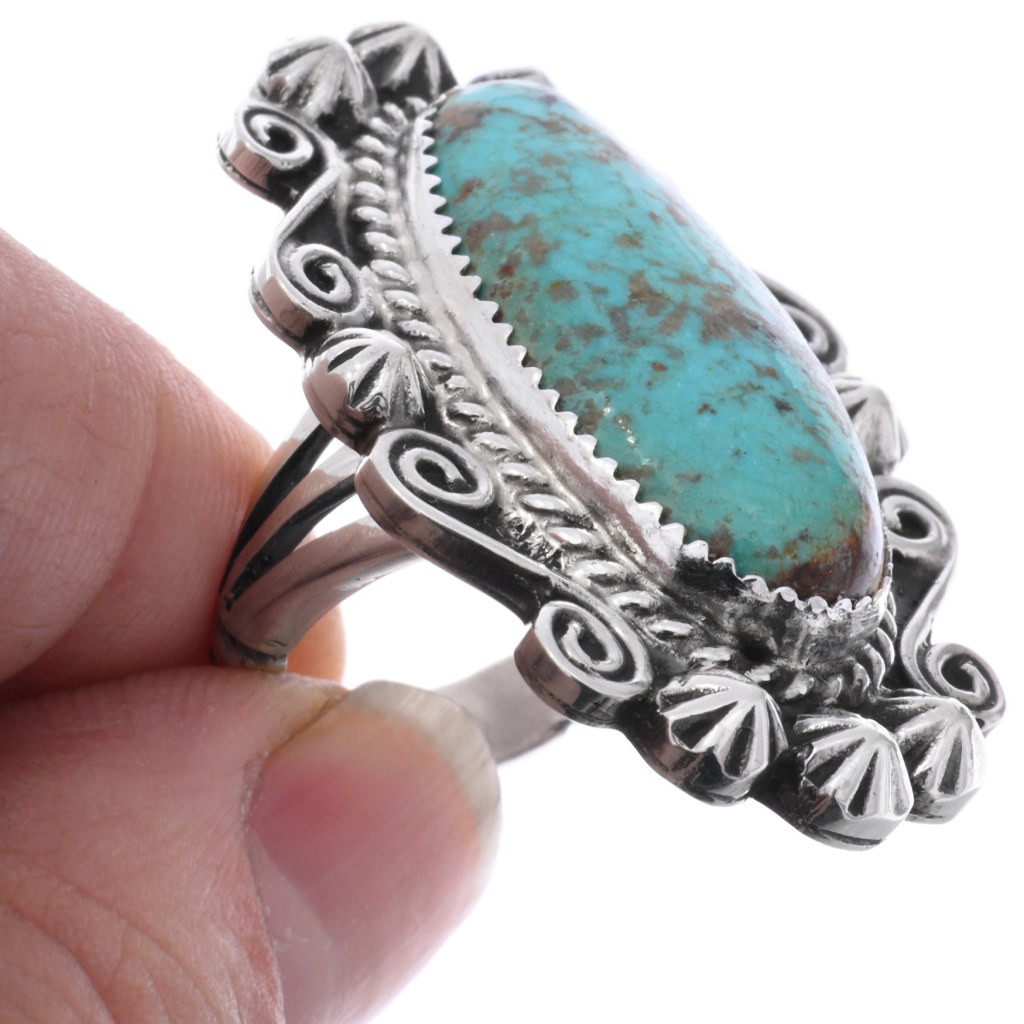 Sterling Silver Native American Turquoise Fancy Pointer Ring by Caleb ...