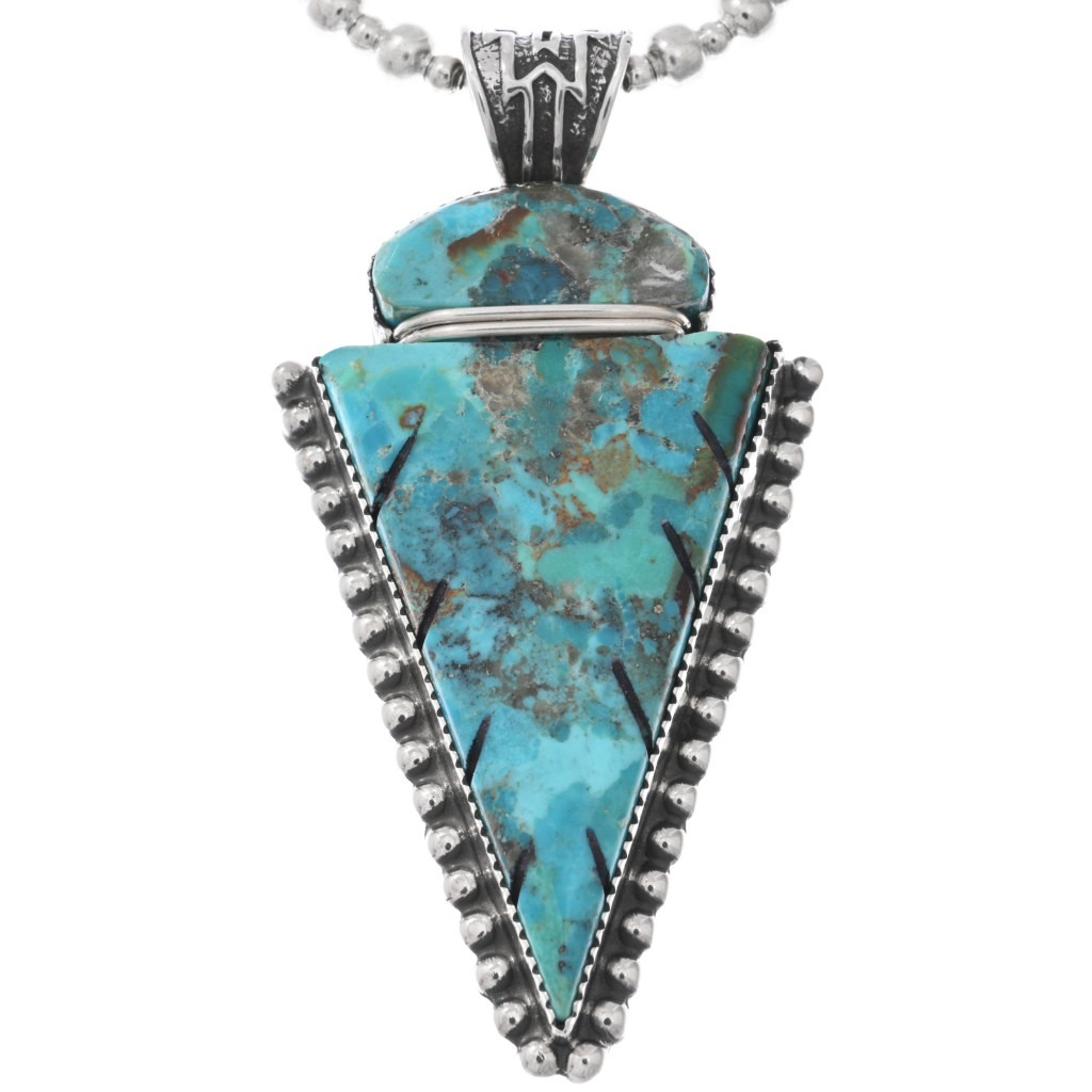 Hand Carved Turquoise Native Arrowhead Sterling Silver Pendant 48298