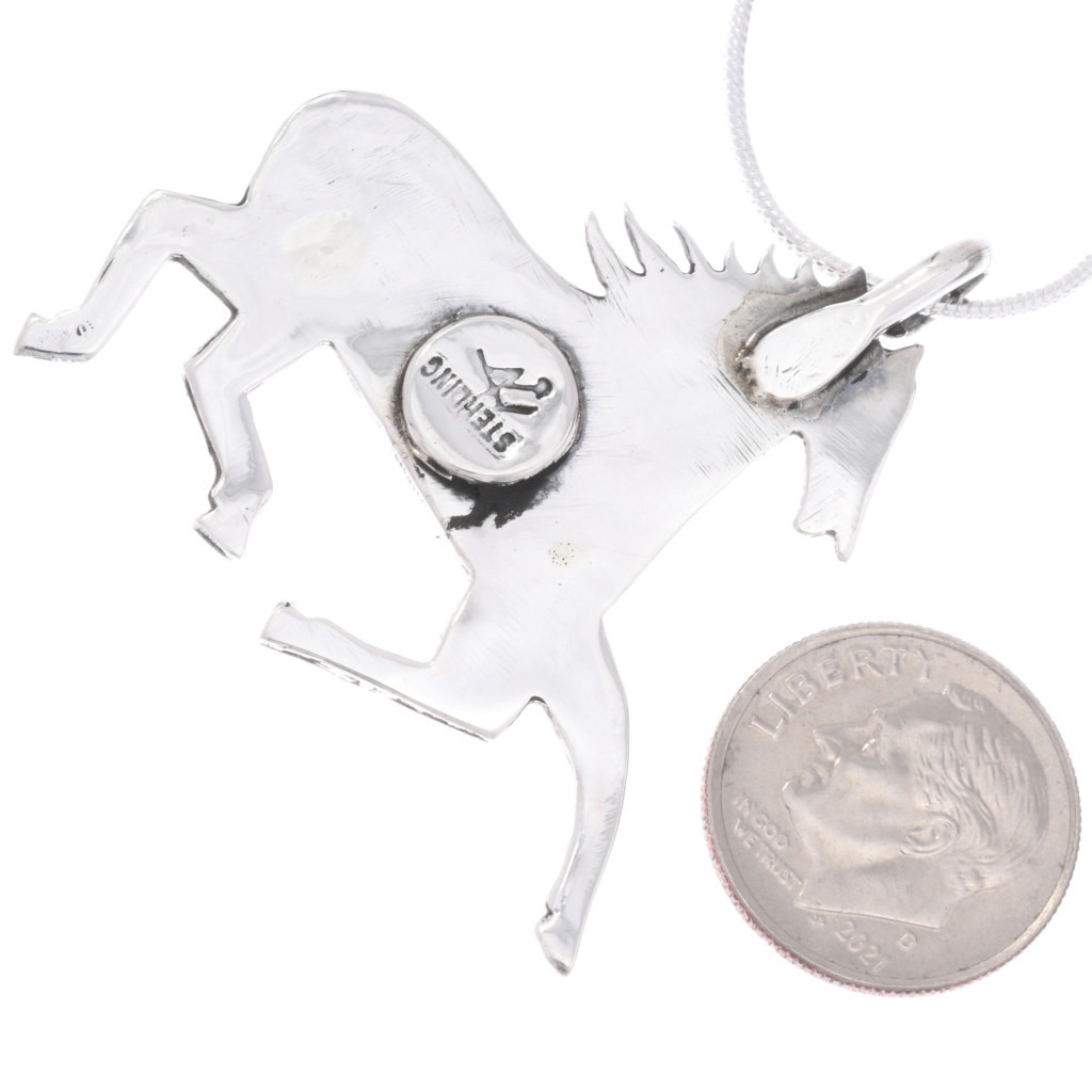 Navajo Made Sterling Silver Running Horse Pendant with Turquoise Chip ...