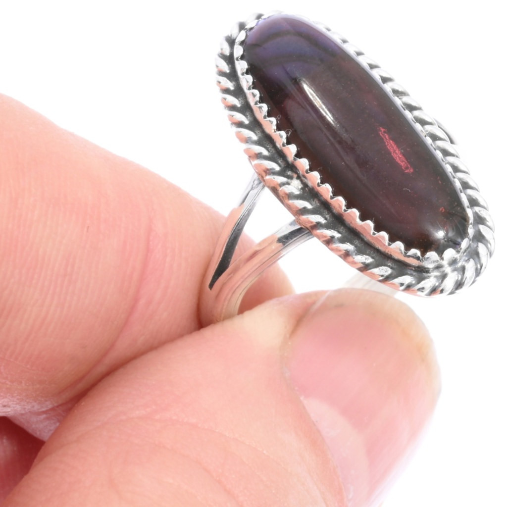 Purple Paua Abalone Shell Sterling Ring Ladies Silver Navajo Pointer 48818