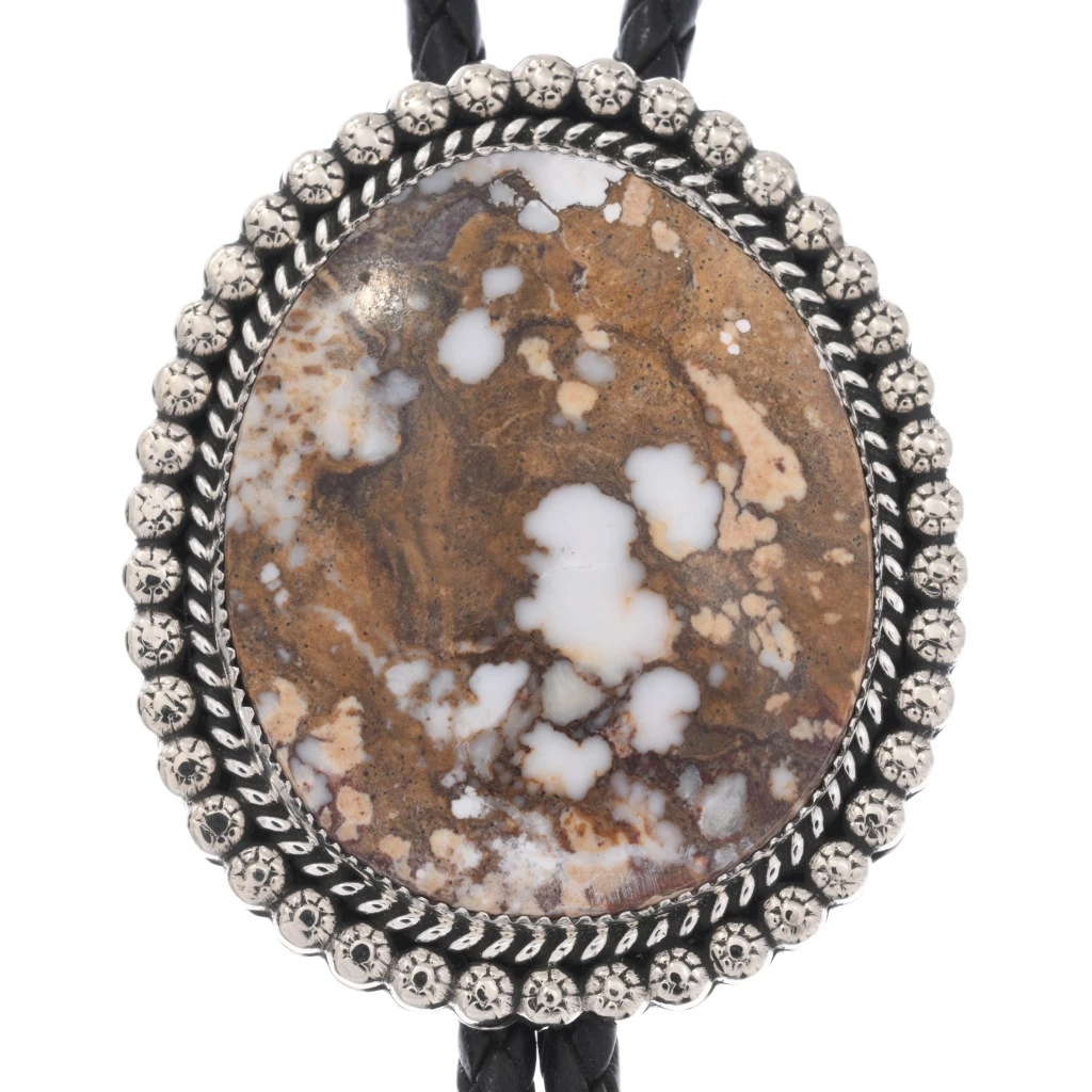 Wild Horse Magnesite Bolo Tie Silver Navajo Design 49030