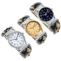 Sterling Silver Onyx Gold Navajo Watch Seiko Upgrade 24501