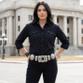 Navajo Silver Turquoise Concho Belt On Model 20229