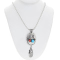 Native American Silver Eagle Feather Turquoise Pendant 23772