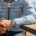 Southwest Navajo Rug Pattern Turquoise Coral Bracelet Mens 13149