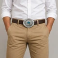 Navajo Natural Kingman Turquoise-Silver-Belt Buckle 26274