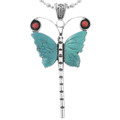 Navajo Turquoise Coral Butterfly Pendant 24011