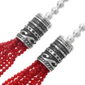 Navajo Pattern Sterling Silver Bench Bead Barrels 10 Strand Coral Necklace 24016