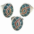 Inlaid Turquoise Coral Mens Rings 27391
