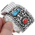Native American Watch Cuff Red Coral Arizona Turquoise Nuggets