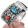 Sterling Silver Coral Turquoise Native American Watch 24479