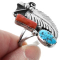 Native American Ladies Turquoise Coral Ring 23730