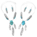 Matching Turquoise Feather Necklace Earrings Combo 25593