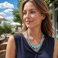 Large Round Turquoise Bead Necklace Sterling Accents 29745