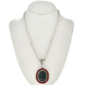 Azurite Coral Silver Navajo Pendant 29354