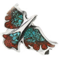 Turquoise Coral Inlaid Silver Ladies Ring 27566