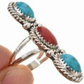 Native American Turquoise Coral Pointer Ring 29114