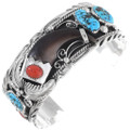 Bear Claw Turquoise Coral Mens Bracelet 26367