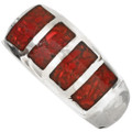 Inlaid Red Coral Navajo Mens Ring 29765