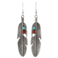 Turquoise Coral Unisex Feather Navajo Earrings 29706