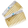 Turquoise Silver Navajo Hair Combs 26798