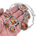 Carved Gemstone Inlay Native American Corn Design Spiny Oyster Necklace Set 27905
